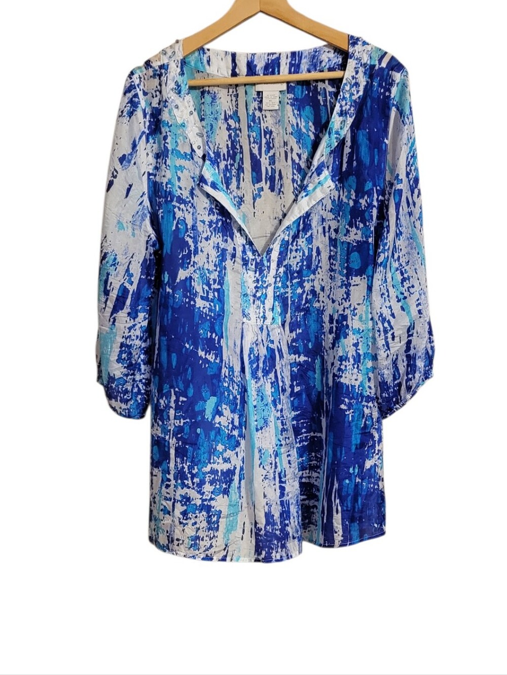 Soft Surroundings Blue Silk Tides Beaded Tunic Top